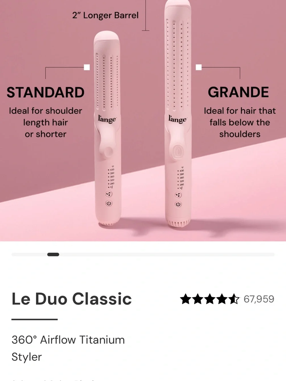 L'ange le duo standard classic Styling Wand in Blush Pink.